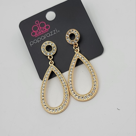 Paparazzi regal revival gold earrings rhinestone - Picture 3 of 4